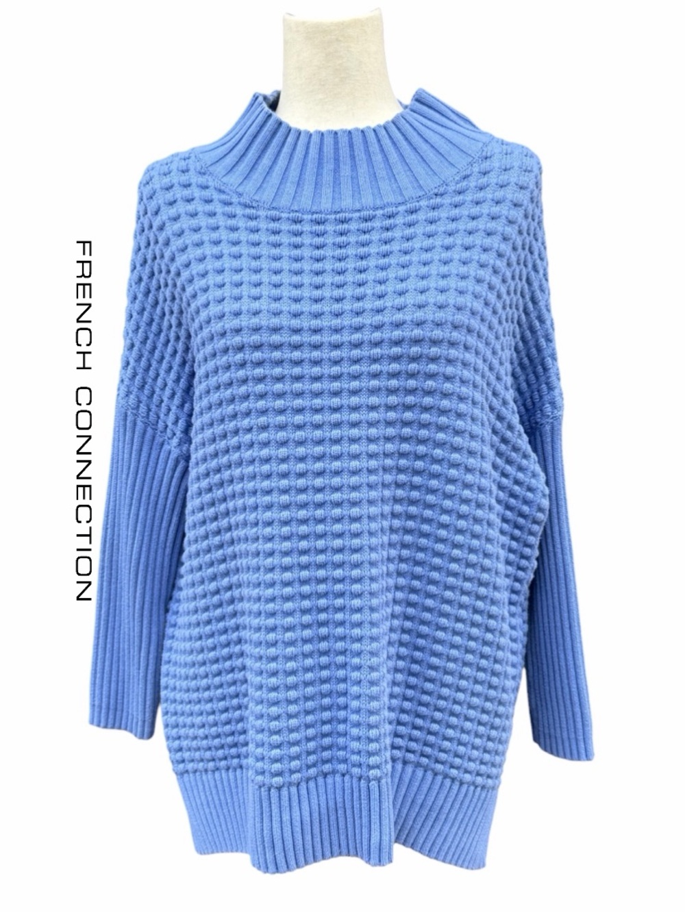 French Connection cotton Periwinkle blue Textured Mock Neck oversized Sweater M
